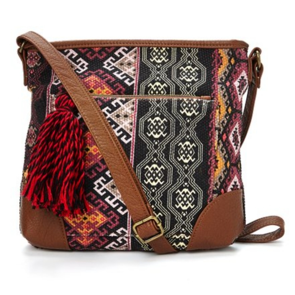 Cognac Geometic Crossbody Bag